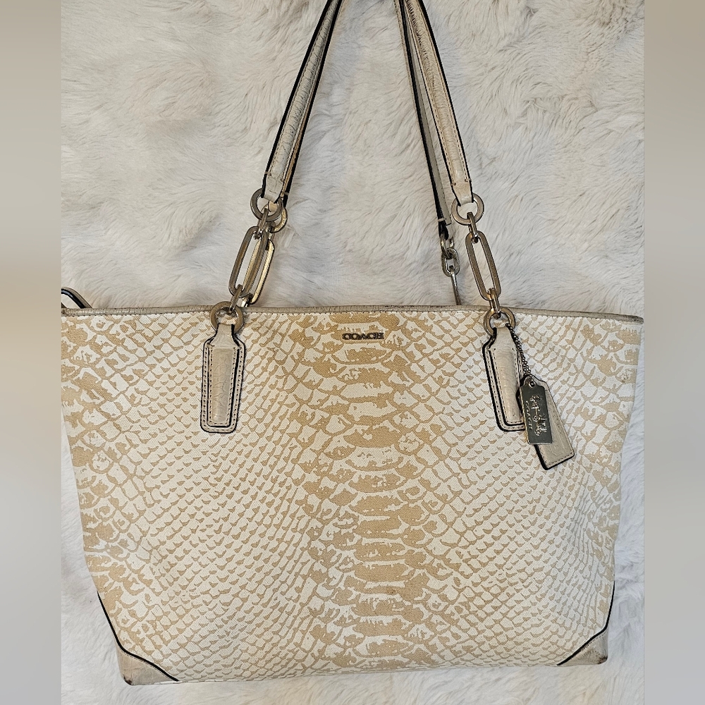 Coach Cream Snake Print Tote Bag